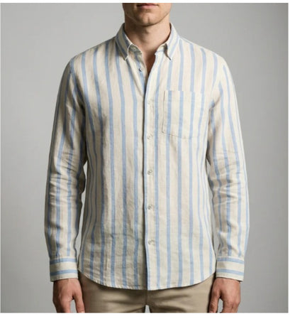Striped Print Shirt Casual Loose Long-sleeved Shirt Men&