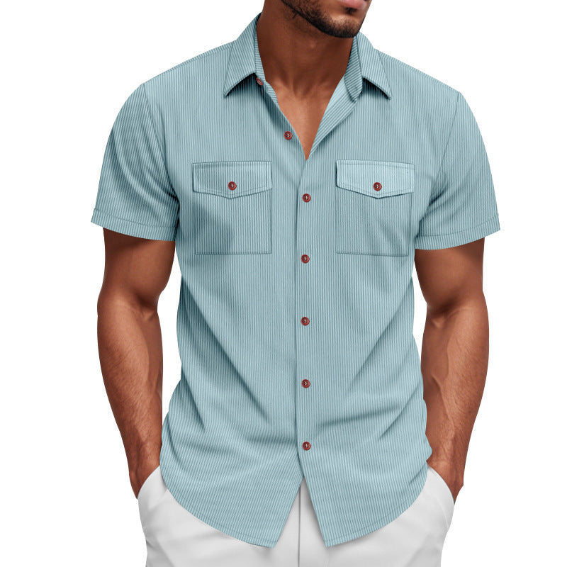 Loose Heavy Lapel Corduroy Workwear Short Sleeve Shirt - T&amp;A enterprises