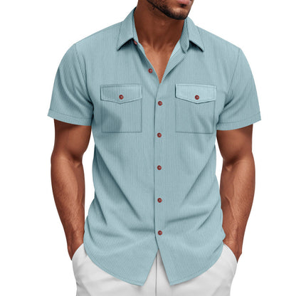 Loose Heavy Lapel Corduroy Workwear Short Sleeve Shirt - T&amp;A enterprises