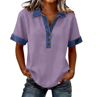 Summer New Denim Patchwork Polo Shirt - T&amp;A enterprises