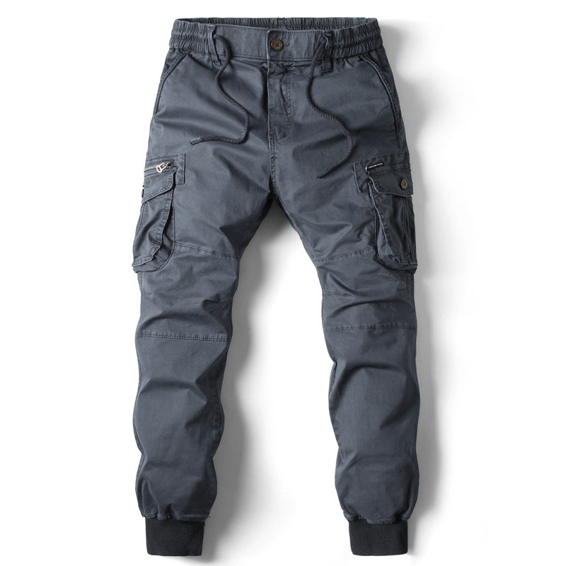 Solid Color Skinny Pants Multi-pocket Men&