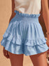 Fashionable Cinched Waist Ruffle Trim Casual Shorts - T&A enterprises
