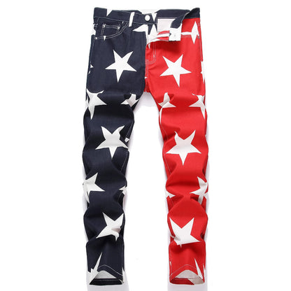 Stretch Washed UNF Raw Denim Fashion Straight Trousers Jeans Men&