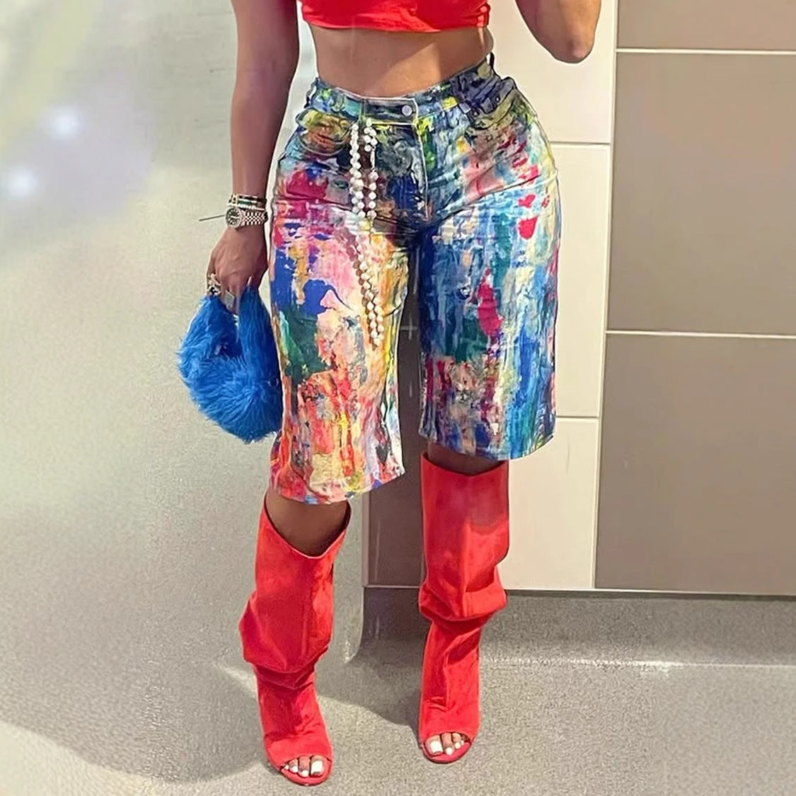 Fashionable Casual Straight-leg Pants Painted Shorts - T&amp;A enterprises
