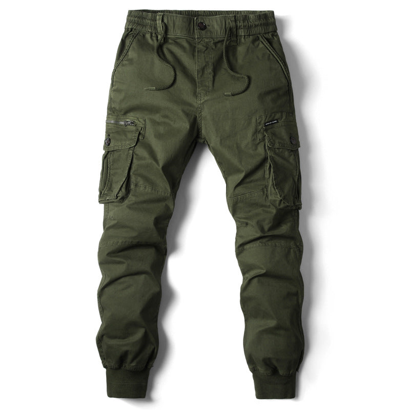 Solid Color Skinny Pants Multi-pocket Men&