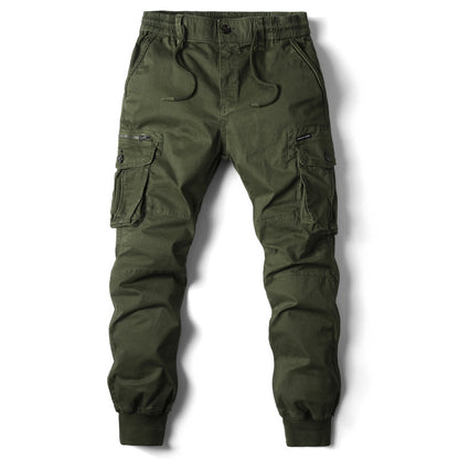 Solid Color Skinny Pants Multi-pocket Men&