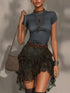 Boho Grunge Paisley Print Tiered Ruffle Mini Skirt & Fitted Top Set - T&A enterprises