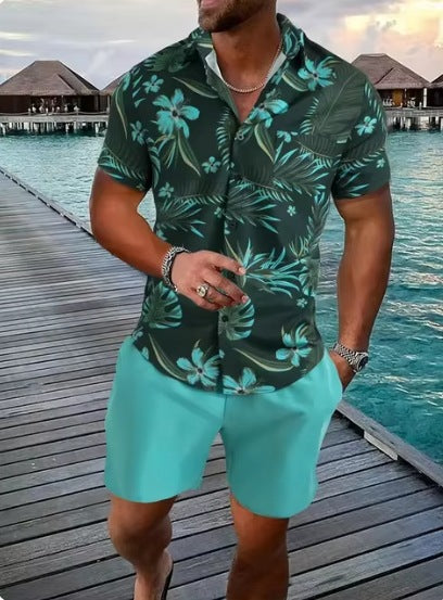 Lapel 3D Printed Casual Slim-fitting Type Short Sleeve Shirt Outfit - T&amp;A enterprises