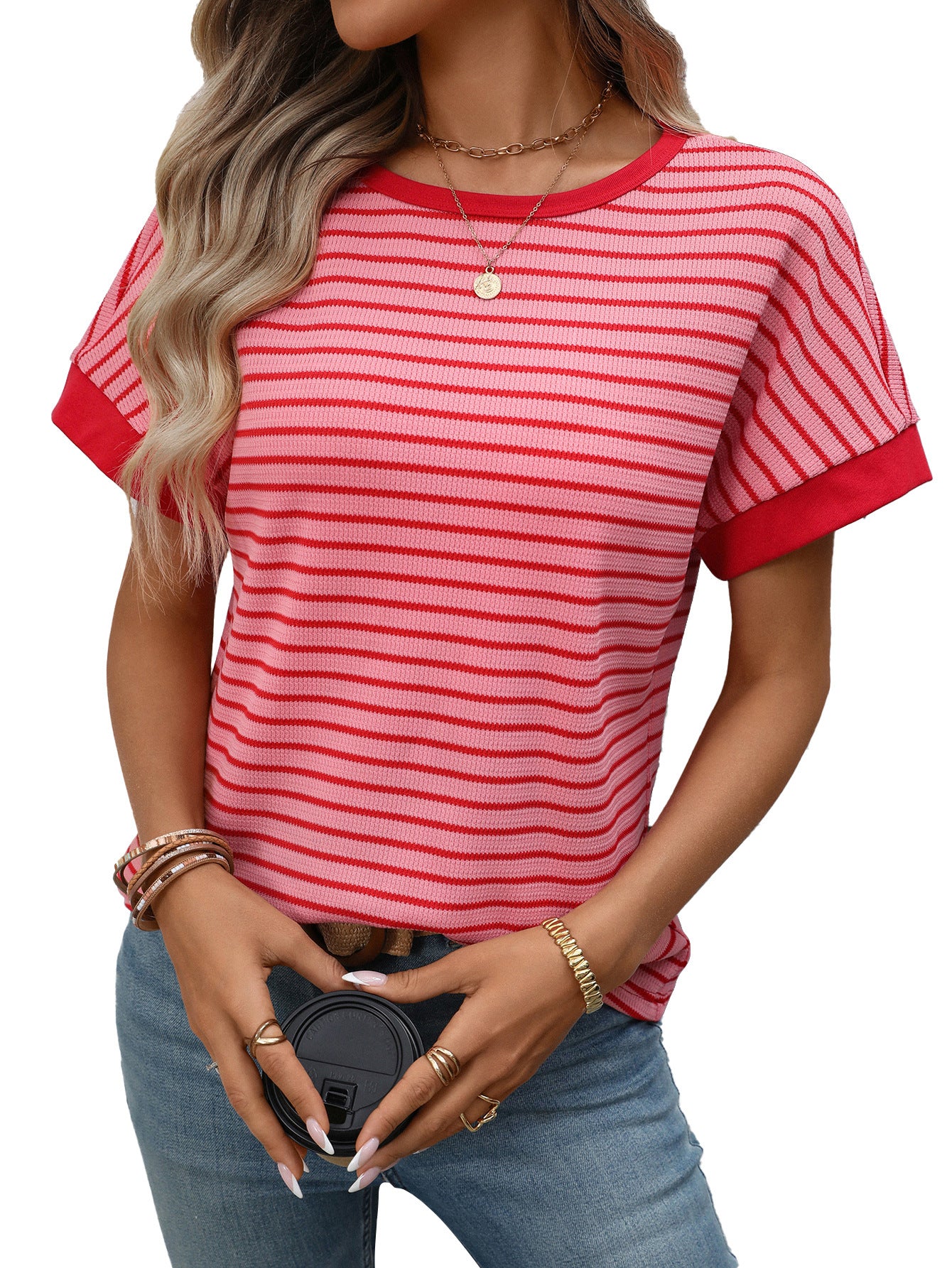 Casual Crew-Neck Patchwork Short-Sleeve T-Shirt - T&amp;A enterprises