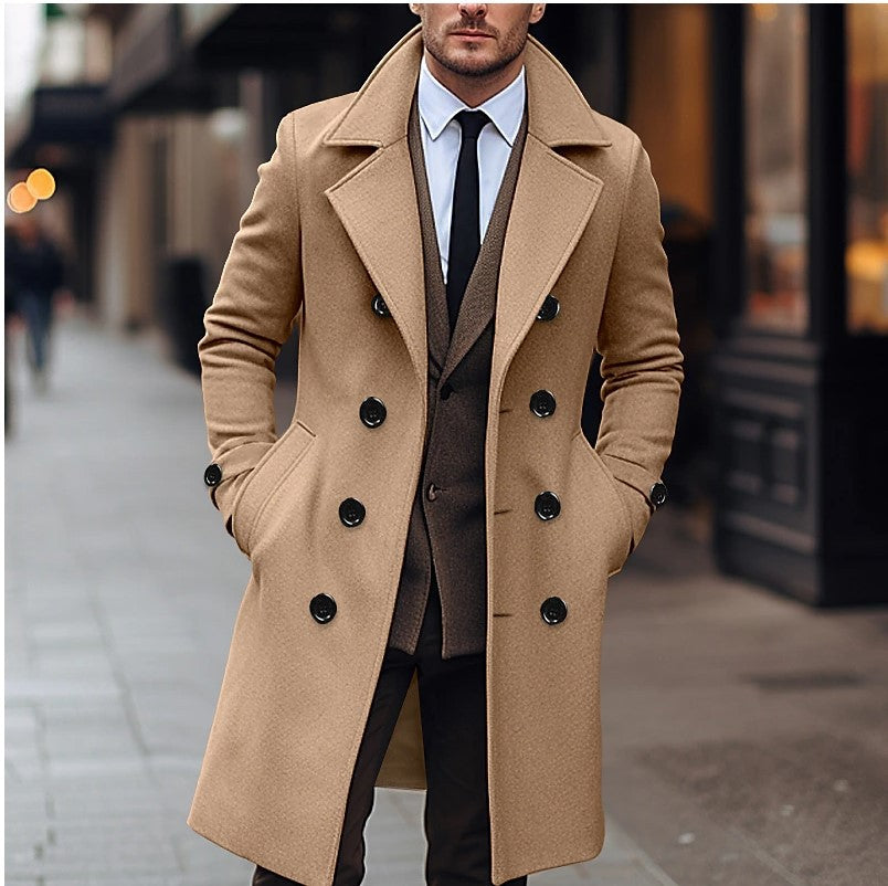 Fall Winter Men Woolen Coat Double Breasted Long - T&amp;A enterprises