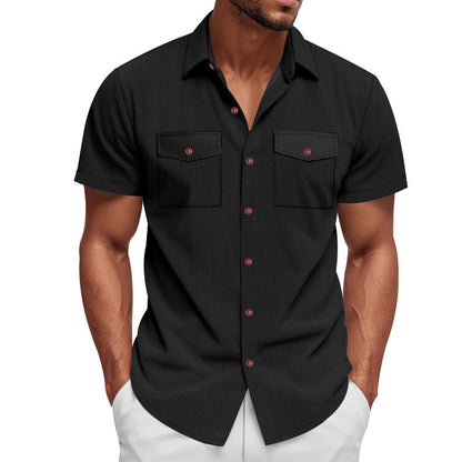 Loose Heavy Lapel Corduroy Workwear Short Sleeve Shirt - T&amp;A enterprises