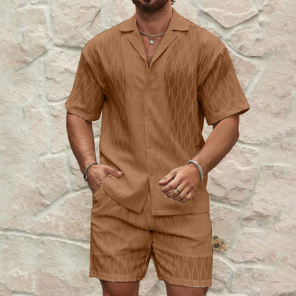 Men Tracksuits Summer Fashion Solid Loose Casual Two Pieces Lapel Button Shirt Shorts Beach Holiday All-match Outfits Male - T&amp;A enterprises