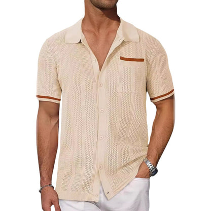 Short-sleeved Shirt Pocket Hollow Breathable Cool Summer Men&