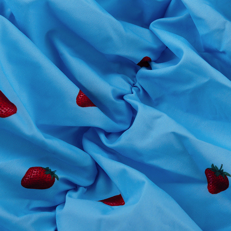Blue Strawberry Print Ruched Mini Dress - T&amp;A enterprises
