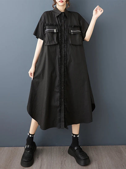 Tannt Women Dress Mesh Patchwork Color Matching Shirts Dresses Irregular Fashion Black White Summer Long Dresses 2025 New - T&amp;A enterprises