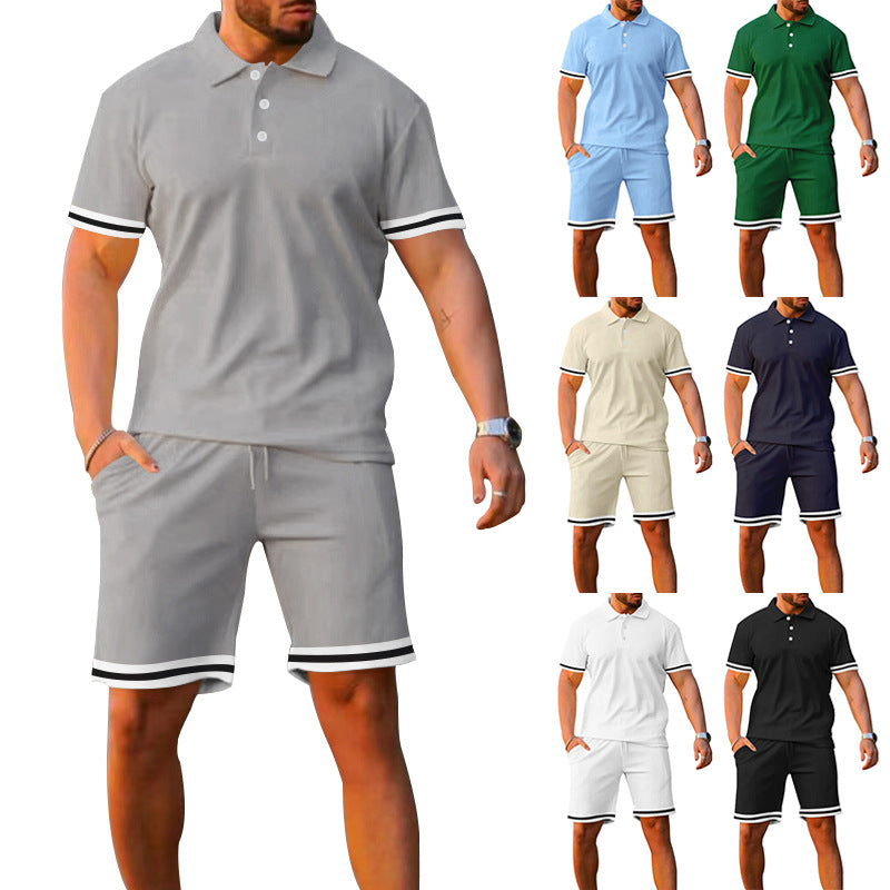 Lapel Short-sleeved Shorts Two-piece Sports And Leisure Men&