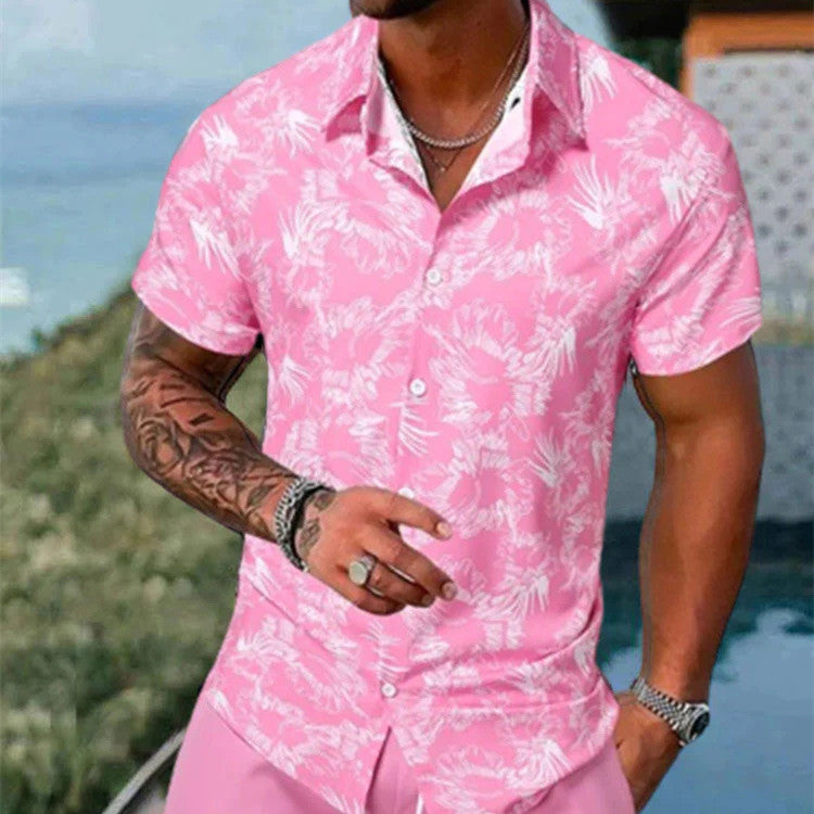 Lapel 3D Printed Casual Slim-fitting Type Short Sleeve Shirt Outfit - T&amp;A enterprises