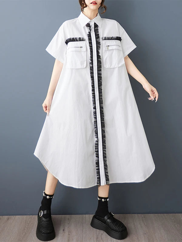 Tannt Women Dress Mesh Patchwork Color Matching Shirts Dresses Irregular Fashion Black White Summer Long Dresses 2025 New - T&amp;A enterprises
