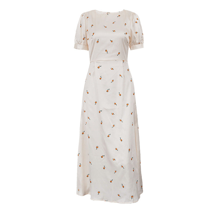 Cream Yellow Floral Print Satin Midi Dress - T&amp;A enterprises
