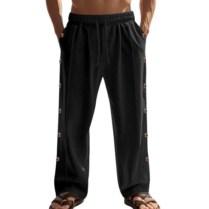 Drawstring Waist Side Button Solid Color Casual Men&