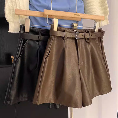 Black PU Leather Shorts A-line Wide-leg Pants - T&amp;A enterprises