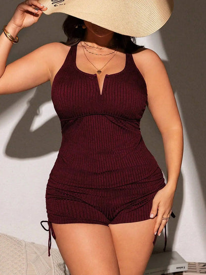 Plus Size Women Adjustable Spaghetti Strap Ribbed Knit 2 Piece Bikini Set For Beach Holiday - T&amp;A enterprises