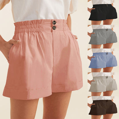 Solid-color Casual Shorts With Elastic Waistband - T&amp;A enterprises