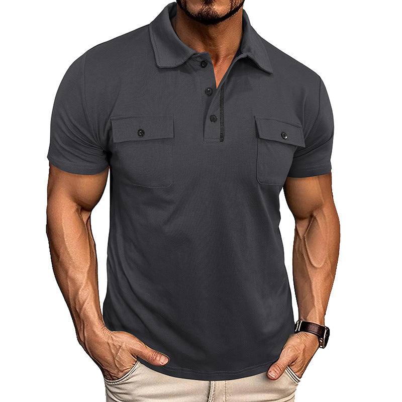 Summer Lapel Button Polo Shirt With Pockets Outdoor Fashion Short Sleeve Tops For Men Clothing - T&amp;A enterprises