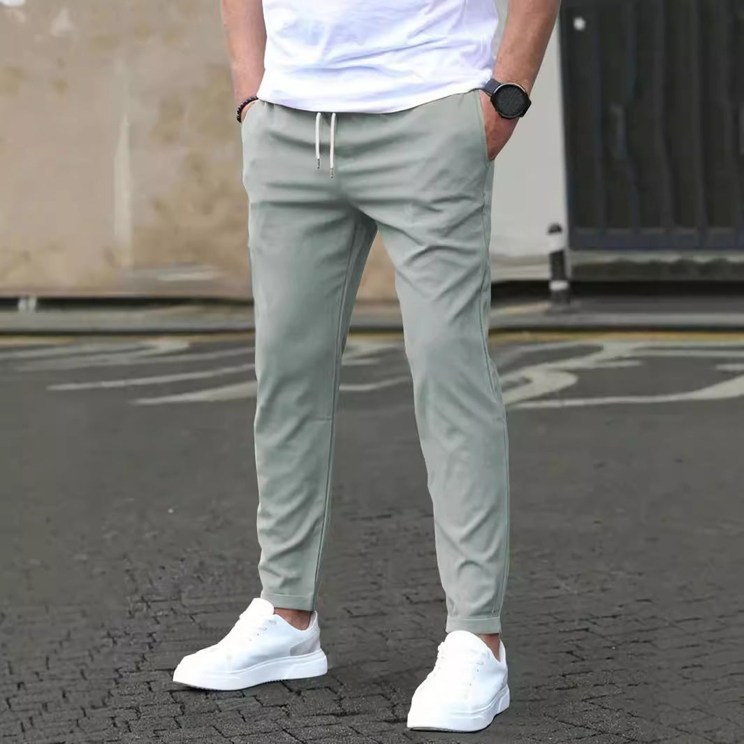 Casual Slim Fit Leather Tag Cropped Pants Solid Color Pants - T&amp;A enterprises