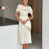 Cream Yellow Floral Print Satin Midi Dress - T&A enterprises