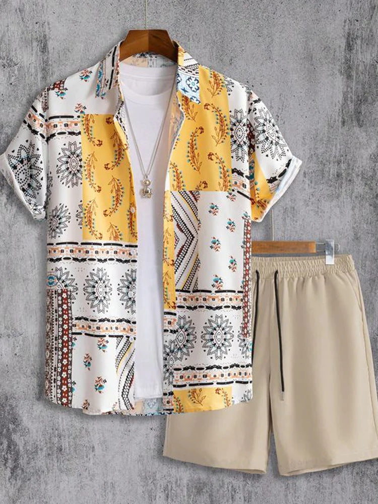 Lapel 3D Printed Casual Slim-fitting Type Short Sleeve Shirt Outfit - T&amp;A enterprises