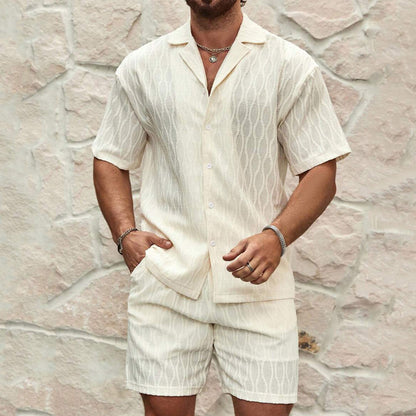 Men Tracksuits Summer Fashion Solid Loose Casual Two Pieces Lapel Button Shirt Shorts Beach Holiday All-match Outfits Male - T&amp;A enterprises