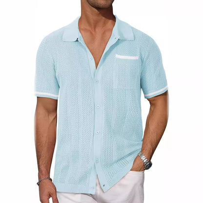 Short-sleeved Shirt Pocket Hollow Breathable Cool Summer Men&