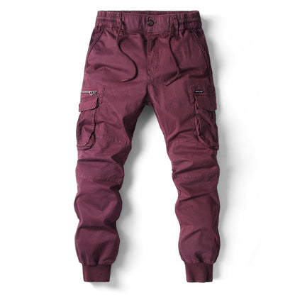 Solid Color Skinny Pants Multi-pocket Men&