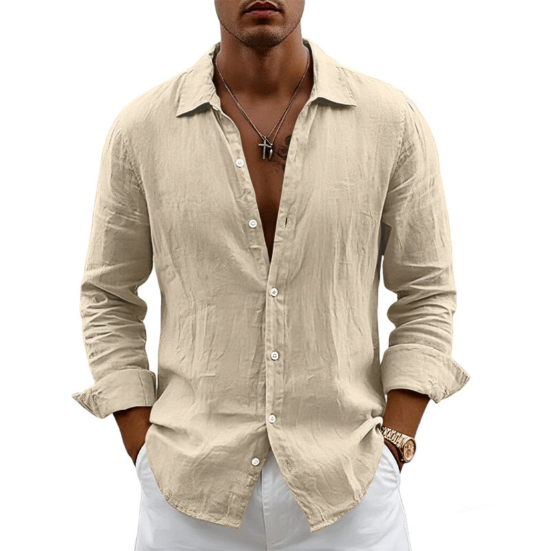 Loose-fit Cardigan With A Lapel Collar Versatile Linen Long-sleeve Shirt - T&amp;A enterprises