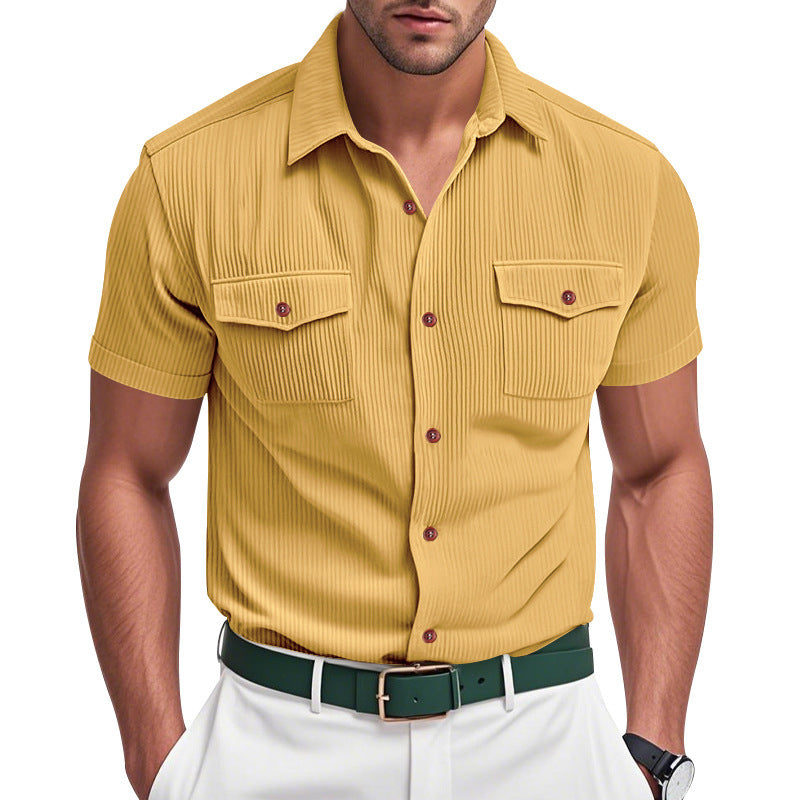 Loose Heavy Lapel Corduroy Workwear Short Sleeve Shirt - T&amp;A enterprises