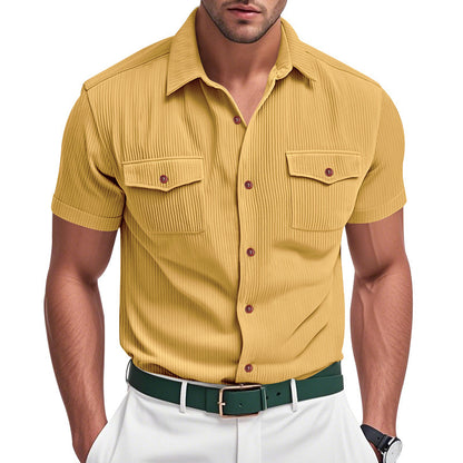 Loose Heavy Lapel Corduroy Workwear Short Sleeve Shirt - T&amp;A enterprises