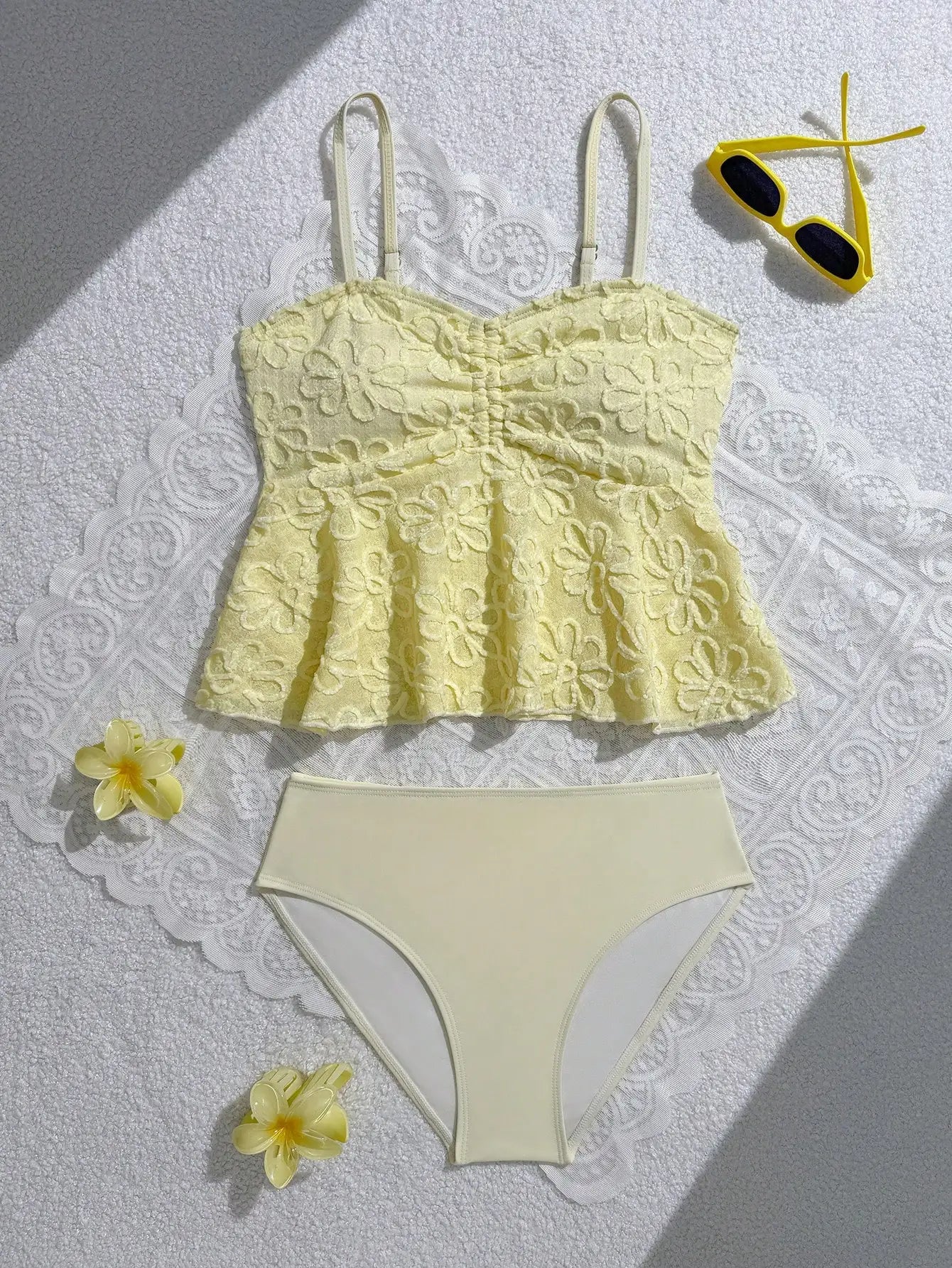 Blue Floral Tankini Set With Halter Neck And Ruffle Hem For Women - T&amp;A enterprises
