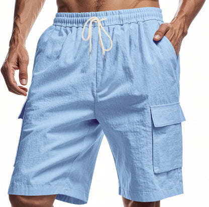 Loose Sports And Leisure Solid Color Linen Drawstring Shorts - T&amp;A enterprises