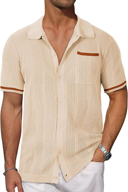 Short-sleeved Shirt Pocket Hollow Breathable Cool Summer Men&