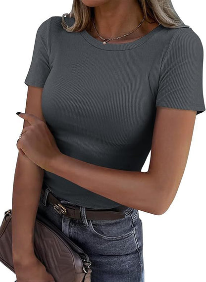 New Womens Long-Sleeve Stretch Crewneck Ribbed T-Shirt - T&amp;A enterprises
