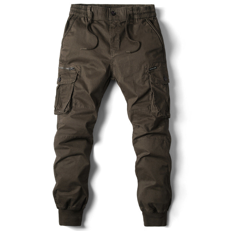 Solid Color Skinny Pants Multi-pocket Men&