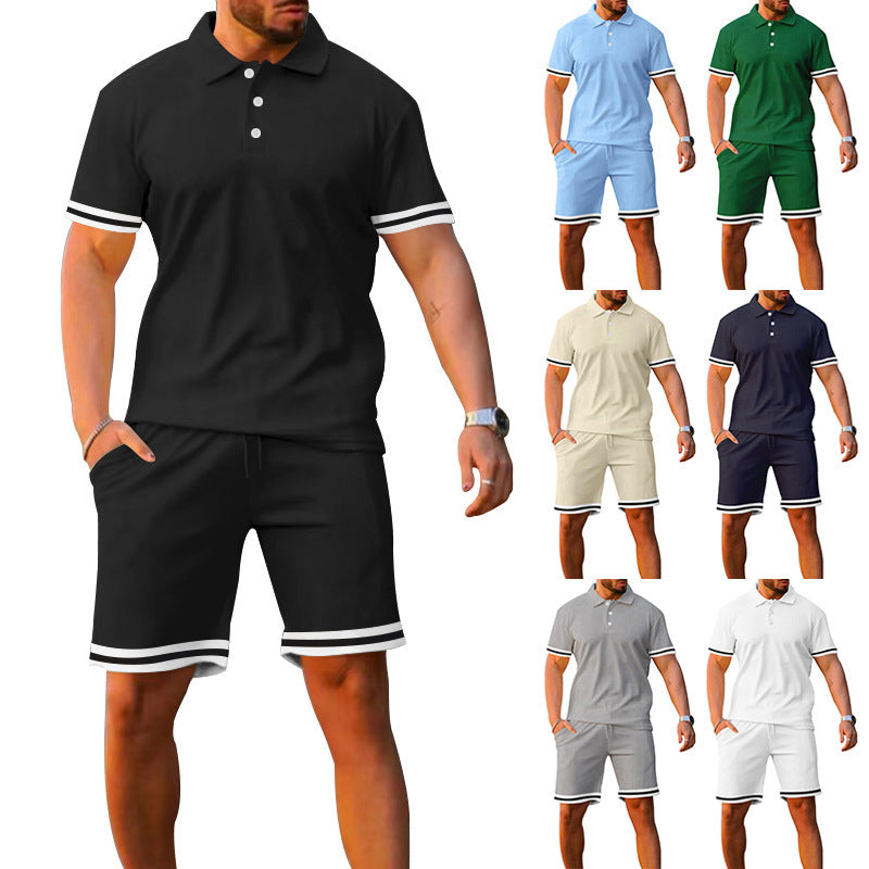 Lapel Short-sleeved Shorts Two-piece Sports And Leisure Men&