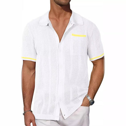 Short-sleeved Shirt Pocket Hollow Breathable Cool Summer Men&