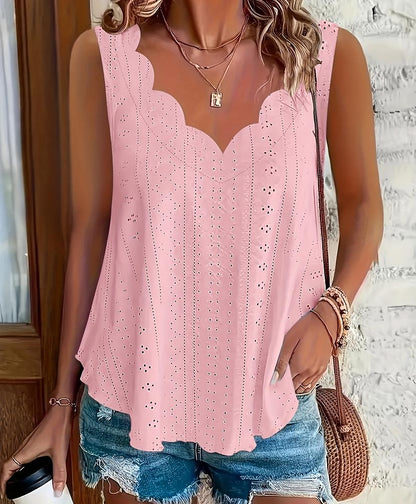 2026 Cross-border Spring And Summer New Style Independent Station Amazon Fashion Summer Plus Size Leisure Solid Color Scallop Edge V-Neck - T&amp;A enterprises