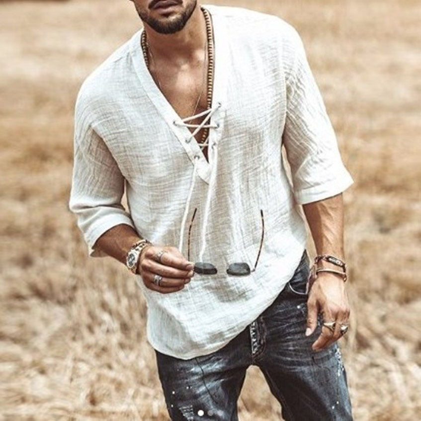 Lace Up Corn Mid Sleeved T-shirt - T&amp;A enterprises