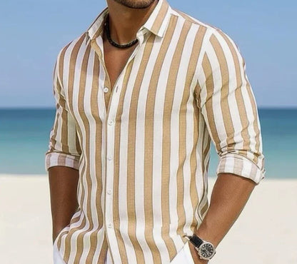 Striped Print Shirt Casual Loose Long-sleeved Shirt Men&