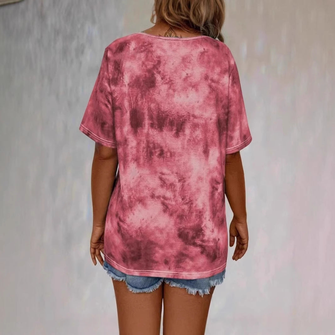 Tie-dye Printed Drawstring Casual Fashion Short-Sleeve T-Shirt - T&amp;A enterprises