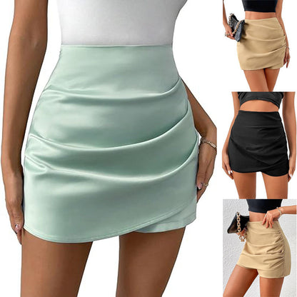 Womens Pleated Wrap Asymmetrical High-Waist Casual Shorts - T&amp;A enterprises