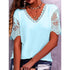Lace Tops Women Summer Loose V Neck Short Sleeve Casual Shirts - T&A enterprises